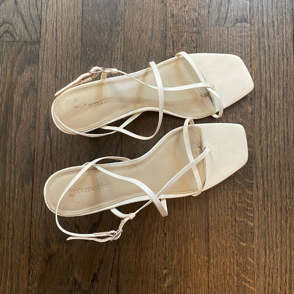 Reformation off white tan strappy sandals heels